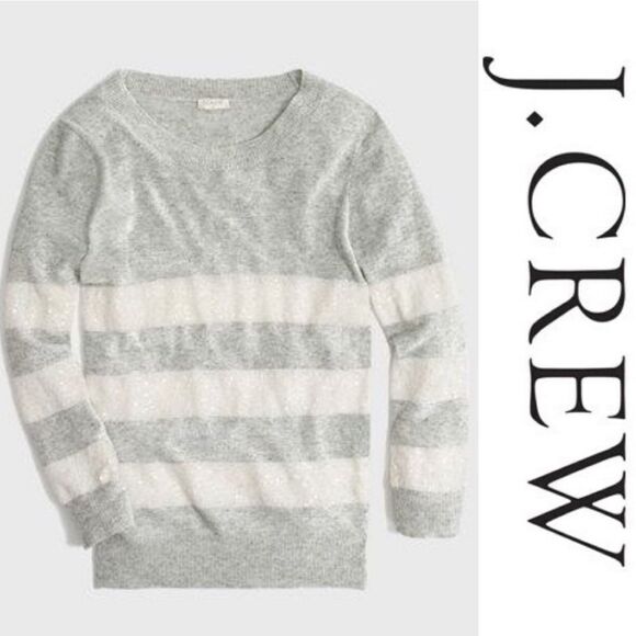 J. Crew Gray & White Striped Sequined Sweater (XXS) - Picture 1 of 6